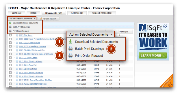 Act on Selected Documents Menu
