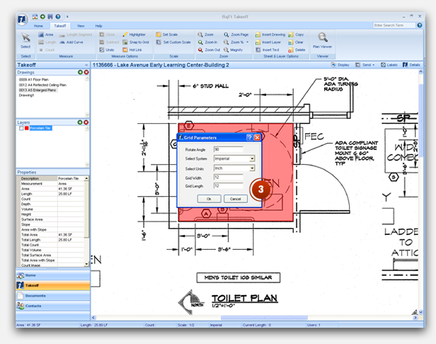 Set the angle, system of measurement, units and grid size. Then click Ok.