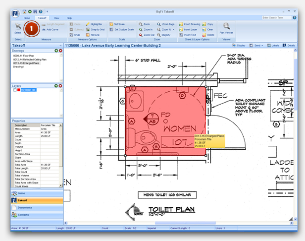 Select the area to add a grid by clicking on the Select button near the iSqFt icon at the top left corner. Then click on the highlighted area where the grid will be added.