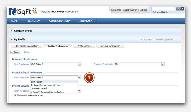 Make sure your takeoff preference is set to iSqFt Takeoff - this can be checked under the Administration menu > My Profile > Profile Preferences